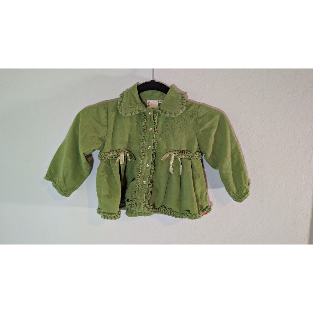 Lemon Girls Green Corduroy Jacket Size 3T  Ruffled Trim, Button Front100% Cotton